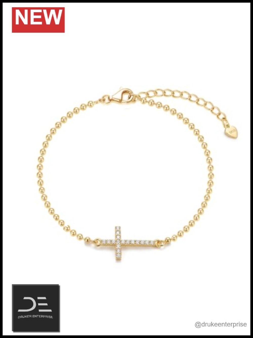 14k Gold Plated Sterling Silver Lab Grown Diamond Cross Bracelet Women Dainty